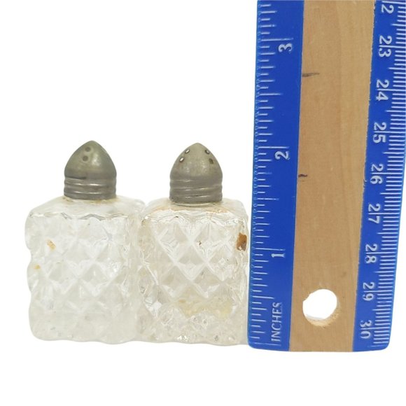 Vintage Cut Glass Mini Salt Pepper Shakers Aluminum Lids MCM MId Century - Picture 8 of 8
